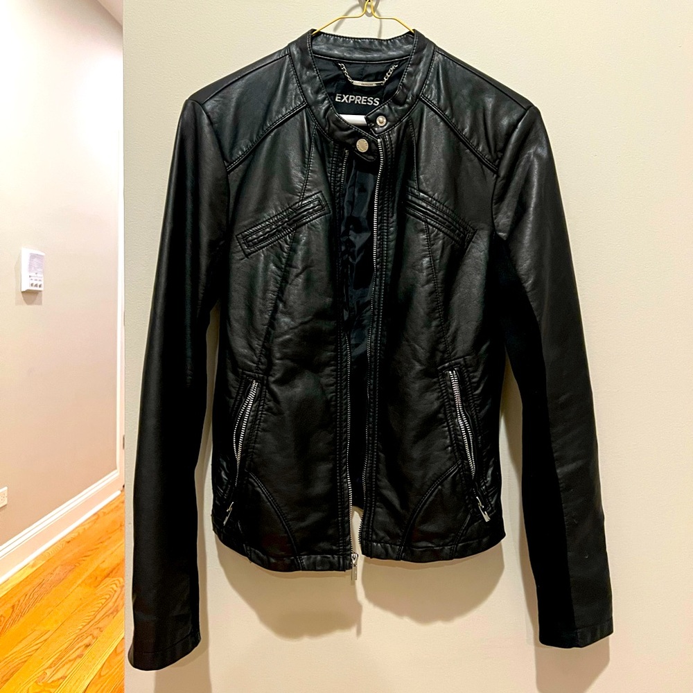 Express Black Faux Leather Moto Biker Jacket